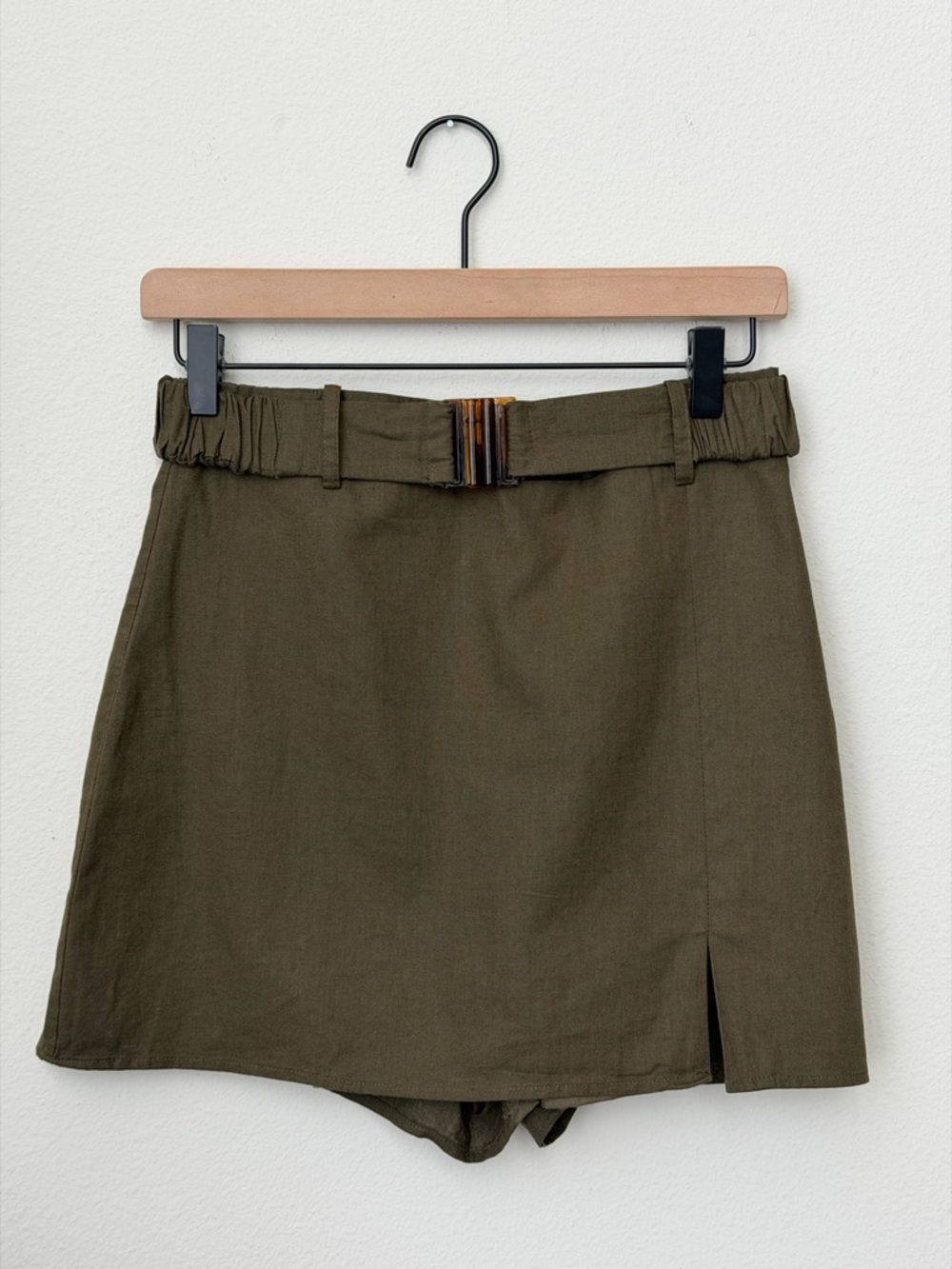 Zara Khaki Linen Blend Belted Skort High Waisted Size S - Picture 3 of 10